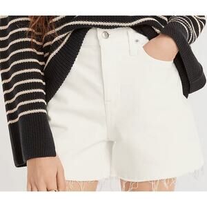 J. Crew High Rise Short White Denim Raw Edge‎ Hem Size 34 NEW